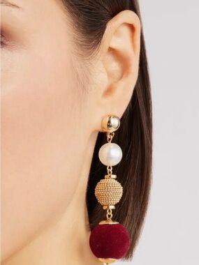 Elegant Gold and Burgundy Drop Earrings with Pearl Accent